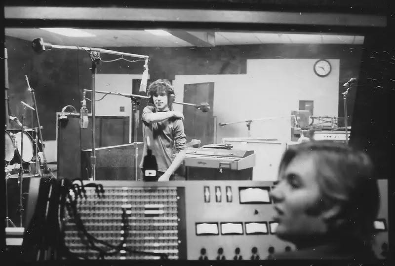 Apostolic Studios, Greenwich Village, NYC, 1968. John Kilgore at the controls, and in the studio is George "Fluffer" Hirsch, guitarist and singer for Bob Berkowitz's band, later known as Archie Whitewater.