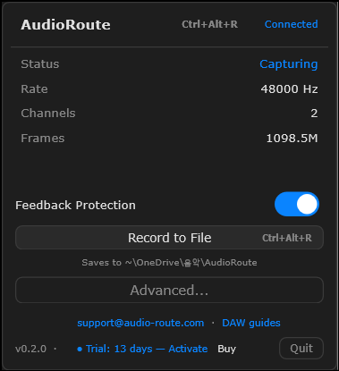 AudioRoute 앱, 시스템 트레이에 상주 AudioRoute 앱, 시스템 트레이에 상주